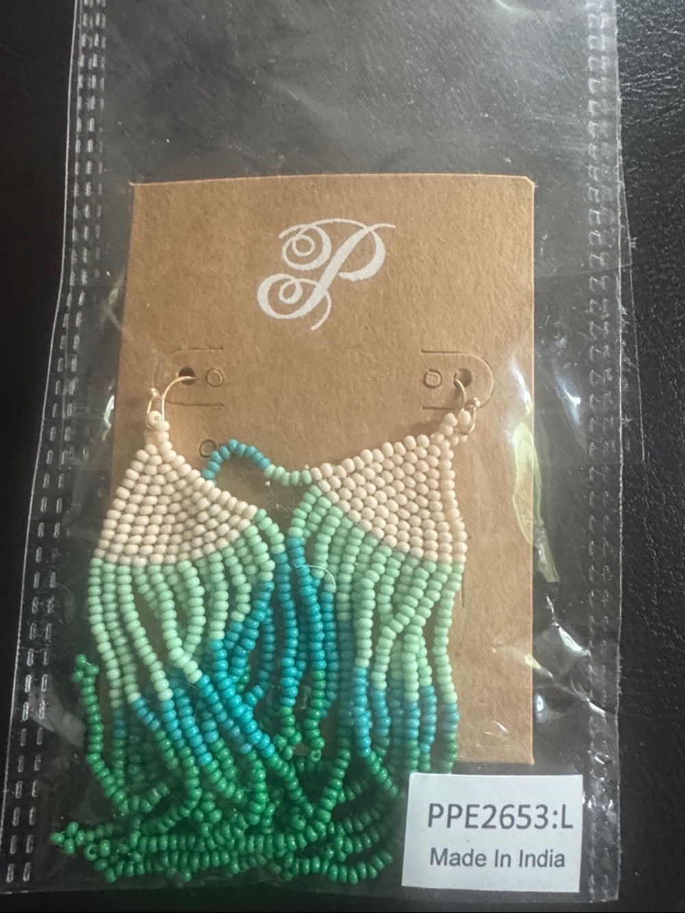 NEW Plunder Beaded Fringe Dangle Earrings in Cream, Aqua & Teal